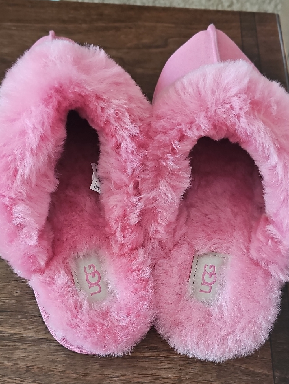 UGG Women Pink Fuzzy Slip-On Slippers